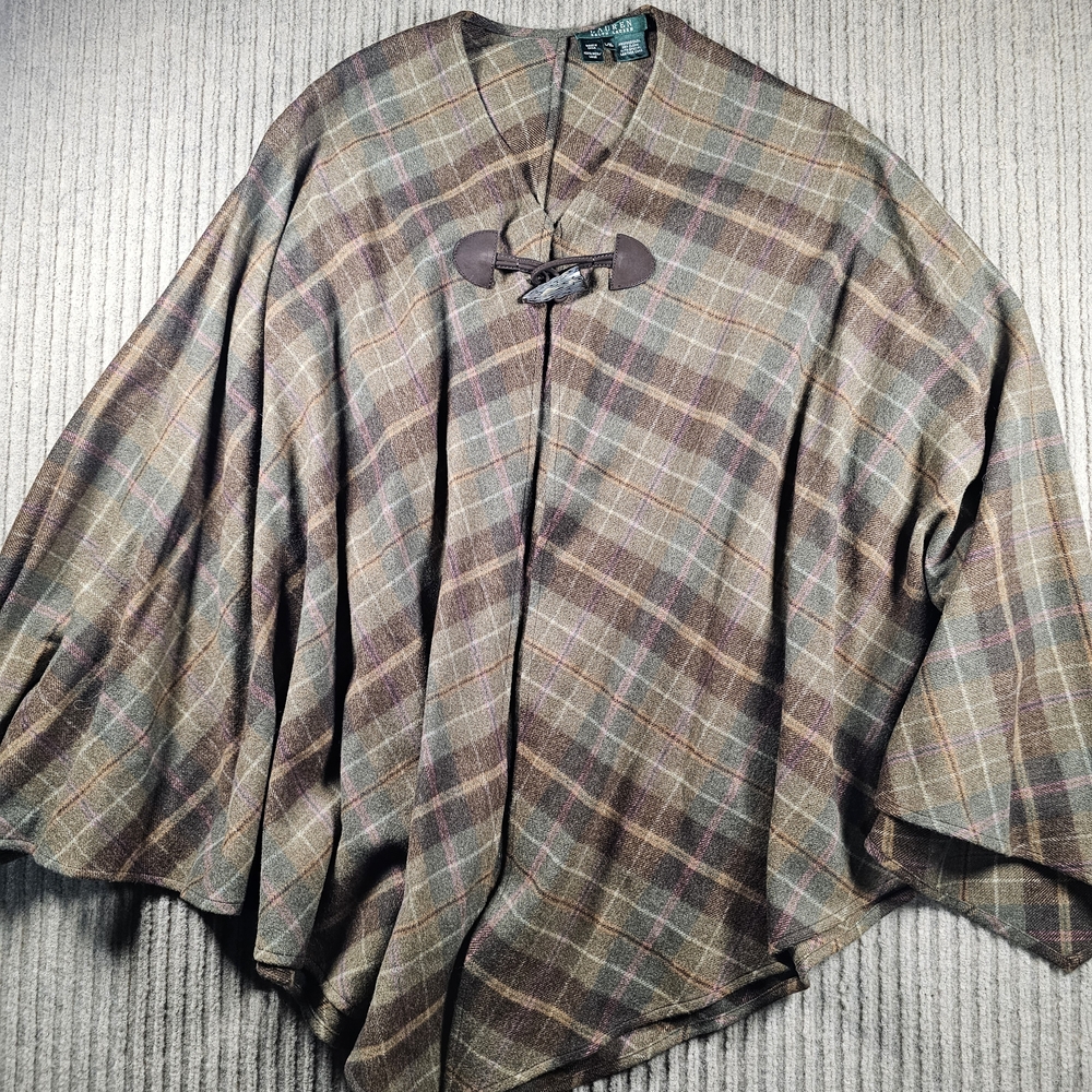 Lauren Ralph Lauren 100% Wool Poncho L/XL Tartan Plaid Cape Beautiful Old Money - Picture 1 of 10